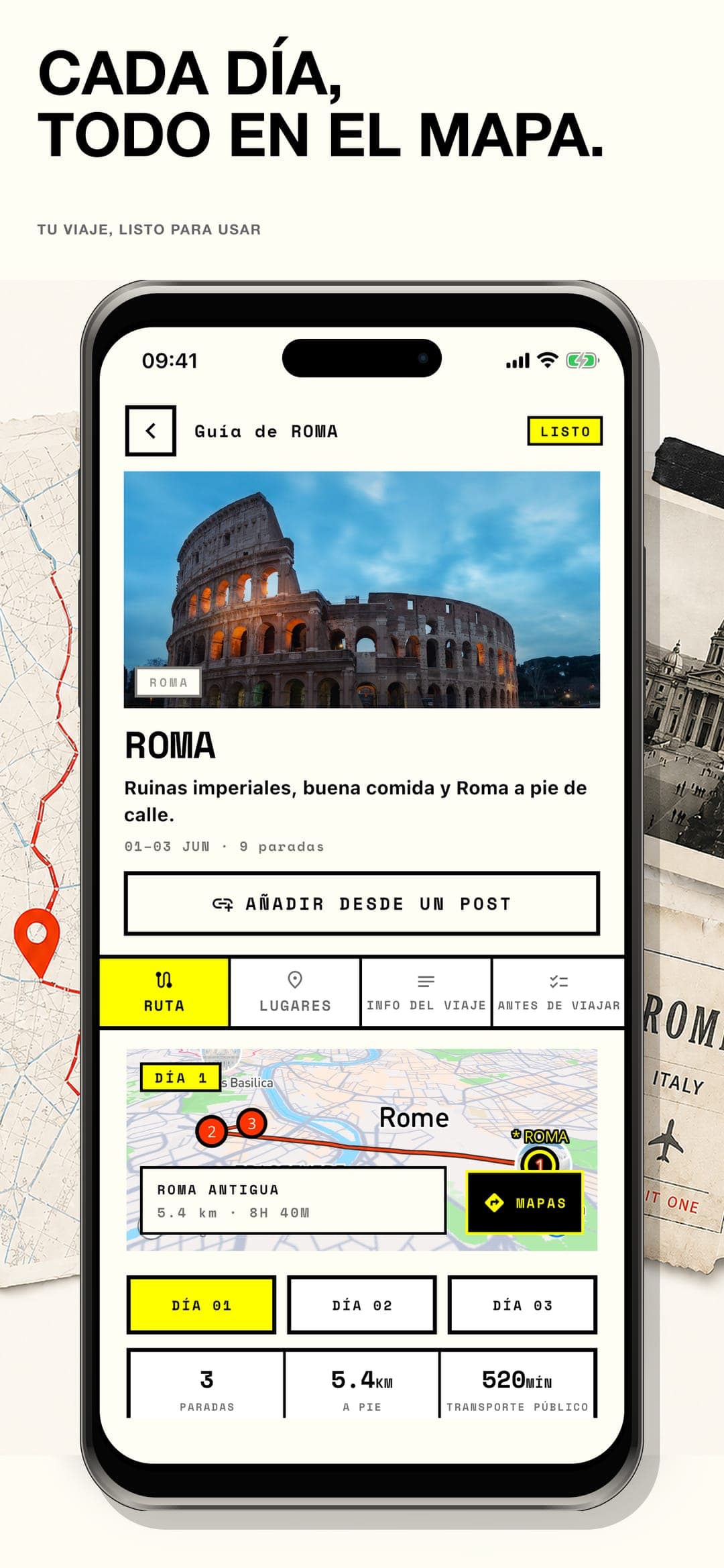 One Way Guide — Ve las paradas en un orden lógico y abre la ruta en Maps.